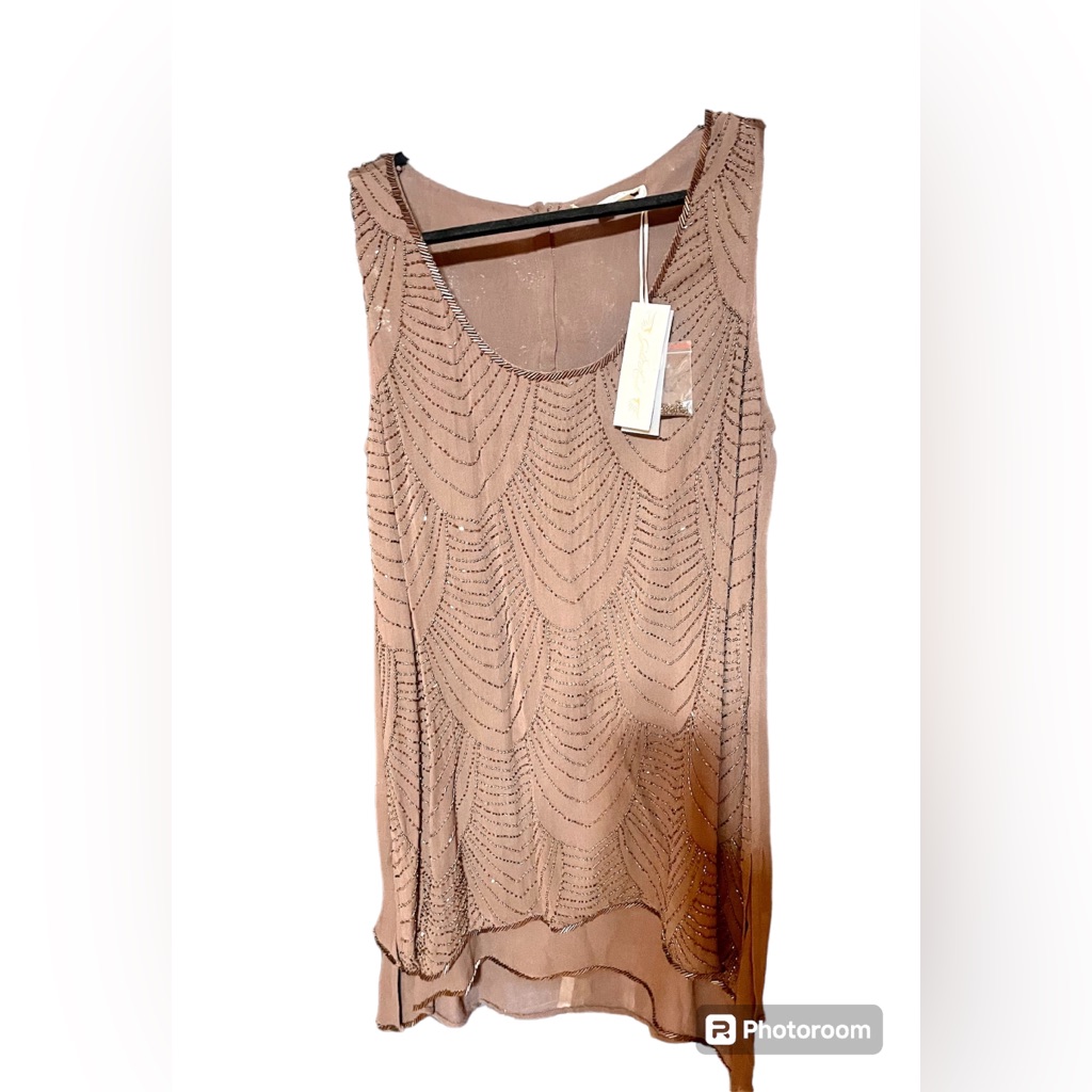 Gold Hawk Embellished Gatsby Double Layer Tank Caribou Sz S Nwt Retail $254